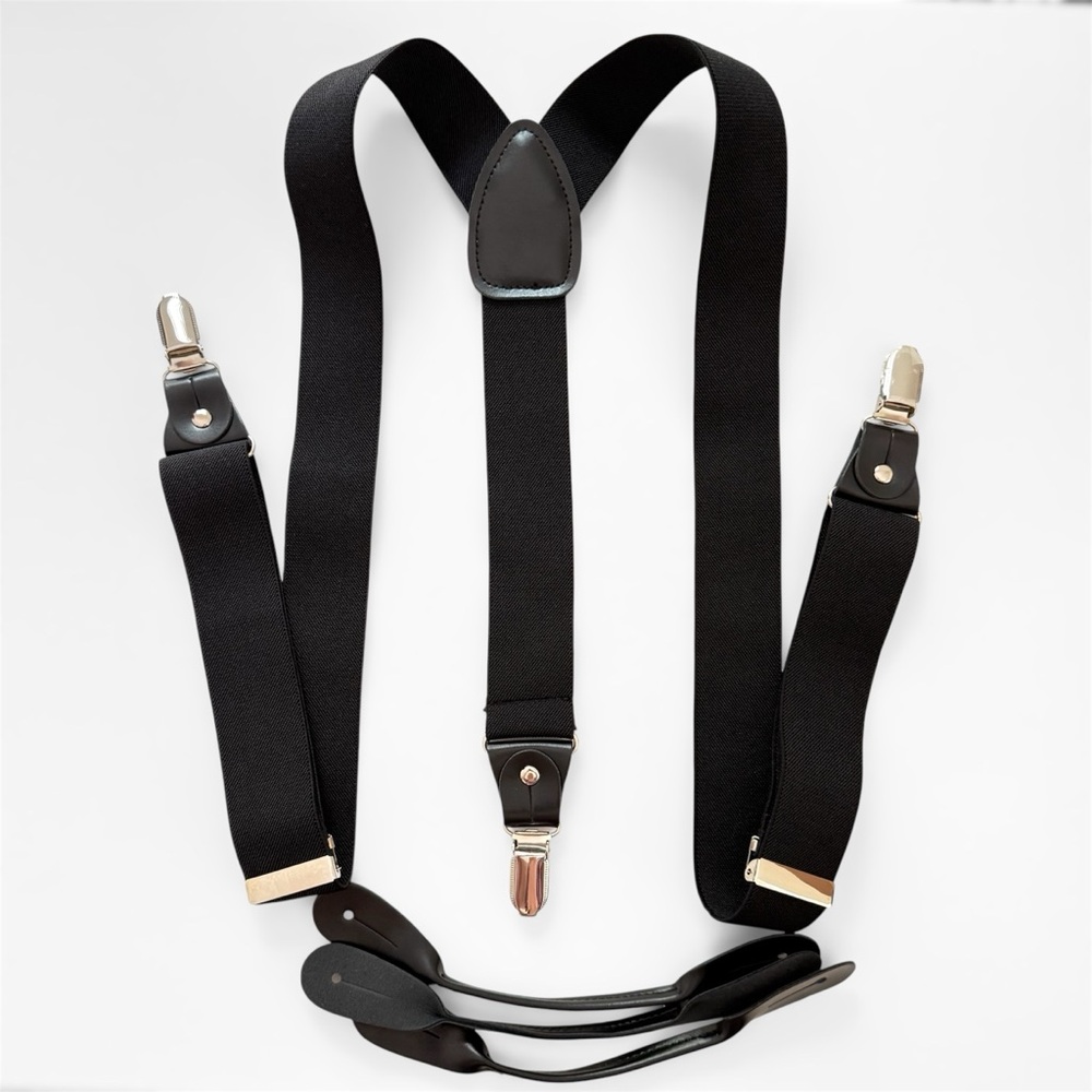 NWOT Black Elastic Suspender's Convertible Button Ends or Clips NBA Player